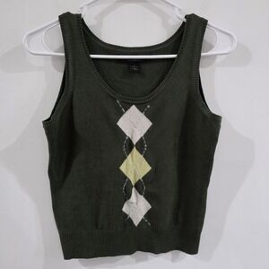 Vintage Y2K Express Womens Sweater Vest Small Argyle Dark Academia Silk Angora